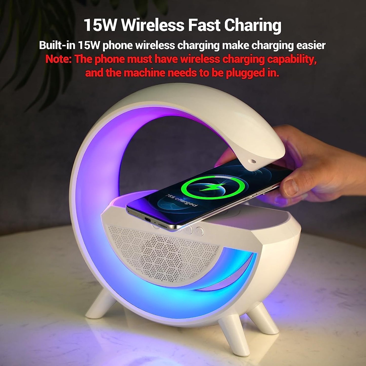 G Lamp with Speaker, Clock and Wireless Charger