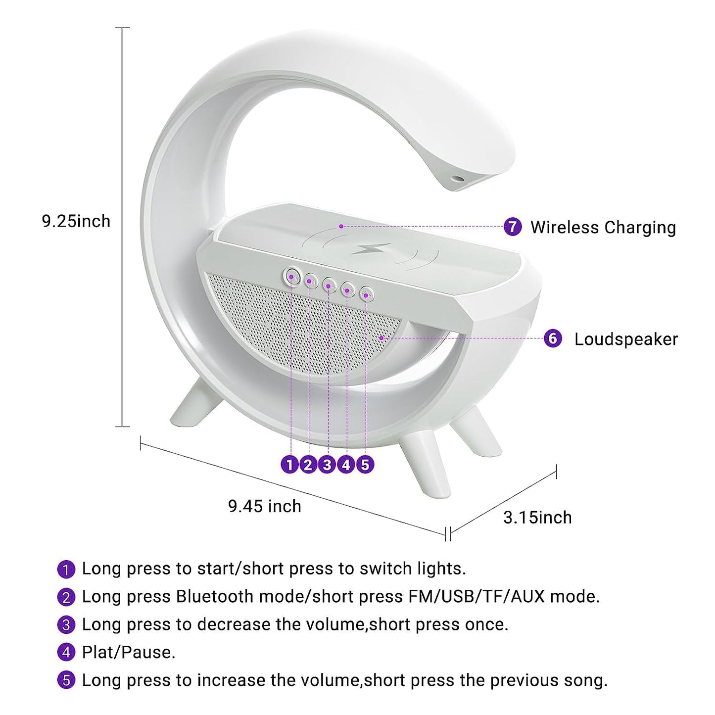 G Lamp with Speaker, Clock and Wireless Charger